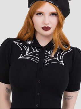 Killstar Black Spiderweb Collar Button-Up Cardigan